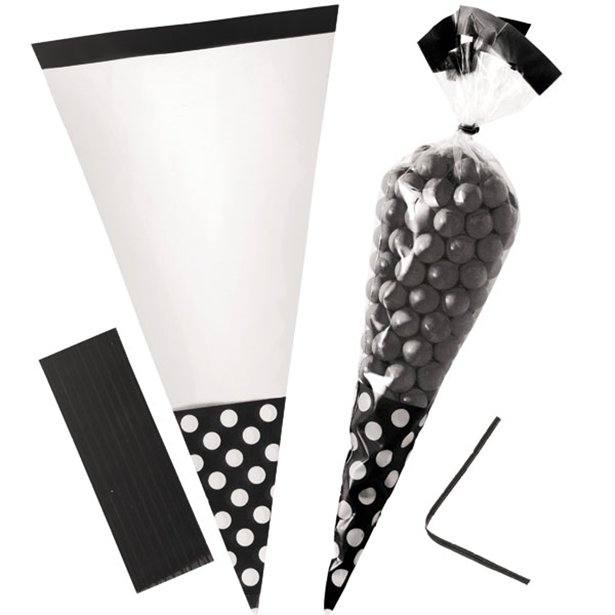 Black Polka Dot Cello Sweet Cones - 24cm Black Polka Dot Cello Sweet Cones - 24cm