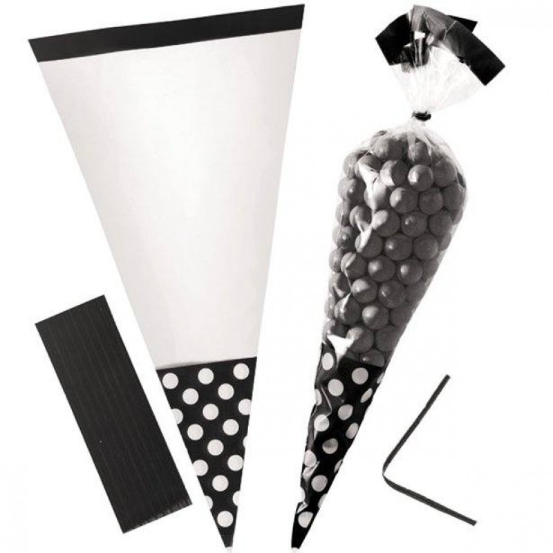 Black Polka Dot Cello Sweet Cones - 24cm