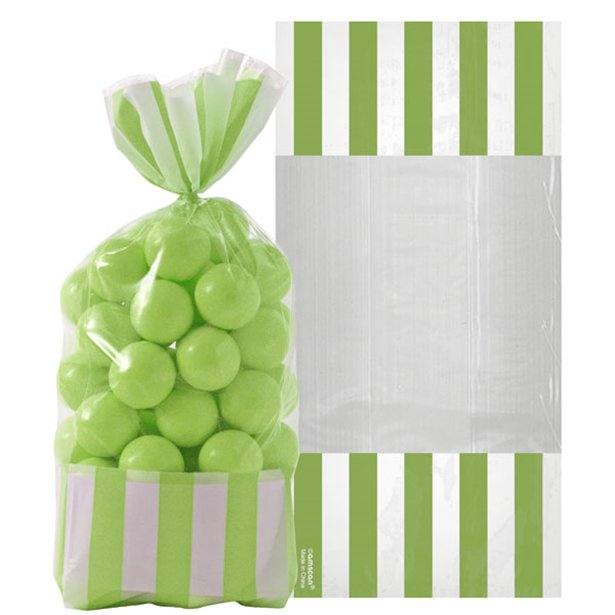 Kiwi Green Stripe Cello Sweet Bags - 27cm Kiwi Green Stripe Cello Sweet Bags - 27cm