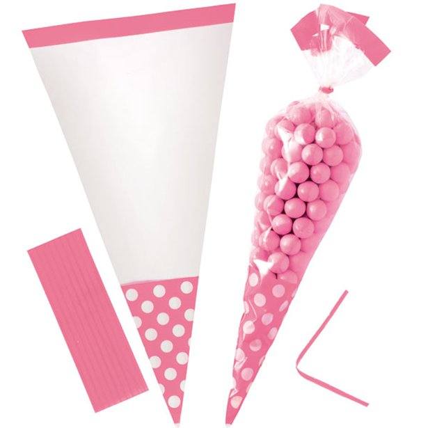 New Pink Polka Dot Cello Sweet Cones - 24cm New Pink Polka Dot Cello Sweet Cones - 24cm