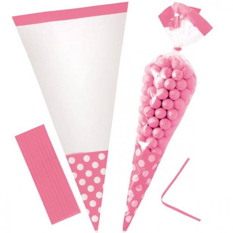 New Pink Polka Dot Cello Sweet Cones - 24cm