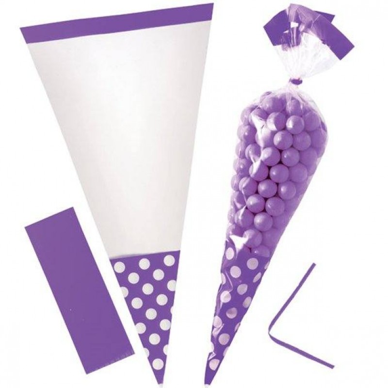 New Purple Polka Dot Cello Sweet Cones - 24cm