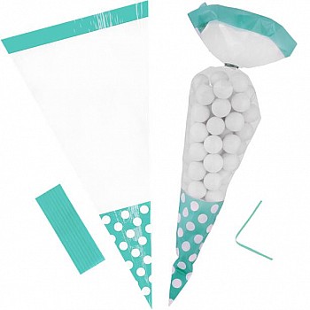 Robins Egg Blue Polka Dot Cello Sweet Cones - 24cm