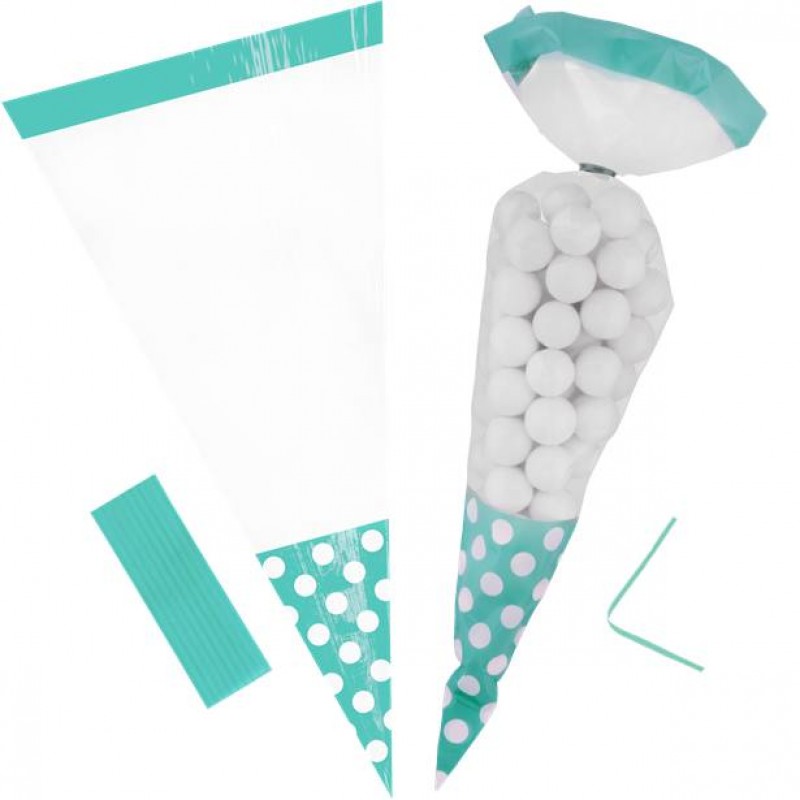 Robins Egg Blue Polka Dot Cello Sweet Cones - 24cm