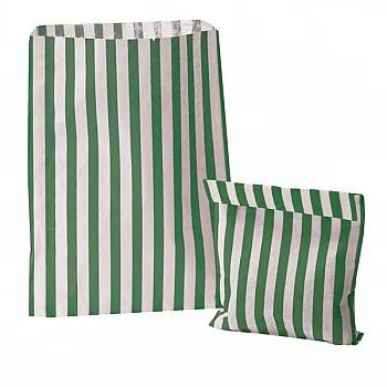 Green Candy Stripe Paper Bags