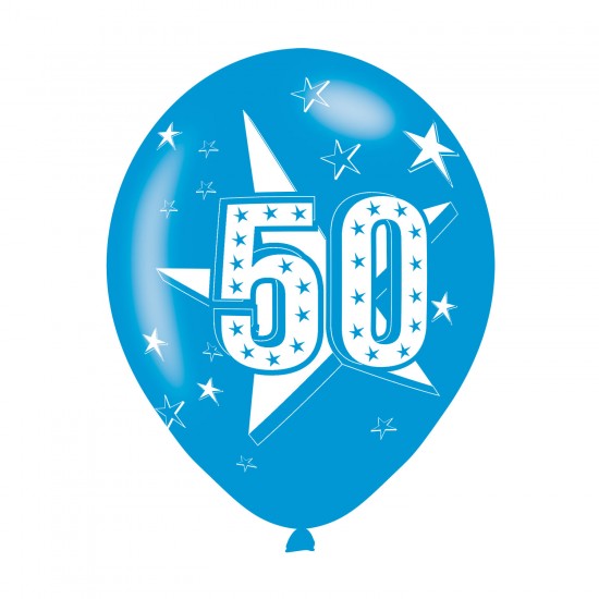 Age 50 Blue Latex Balloons (6pk)