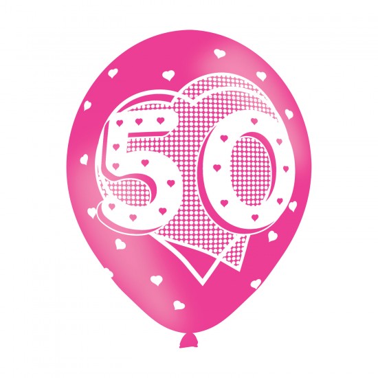 Age 50 Pink Latex Balloons (6pk)