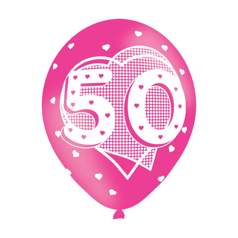 Age 50 Pink Latex Balloons (6pk)