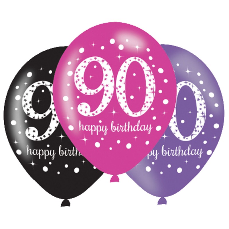 Age 90 Pink Sparkling Celebration Balloons (6pk)