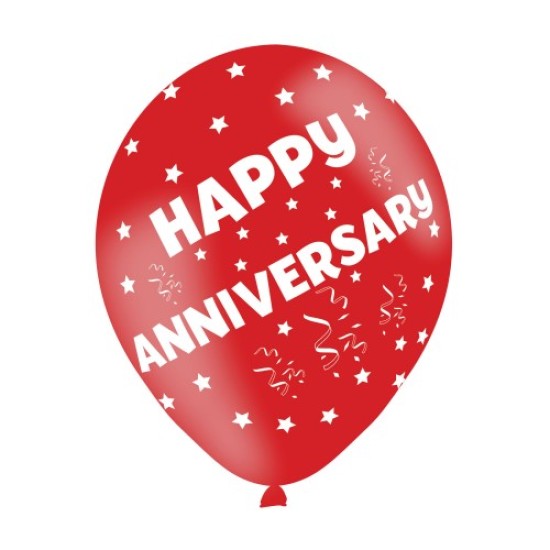 Happy Anniversary Assorted Colours Latex Balloons (6pk)