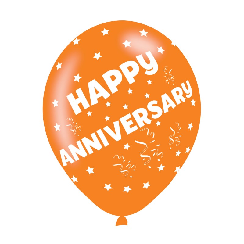 Happy Anniversary Assorted Colours Latex Balloons (6pk) Happy Anniversary Assorted Colours Latex Balloons (6pk)