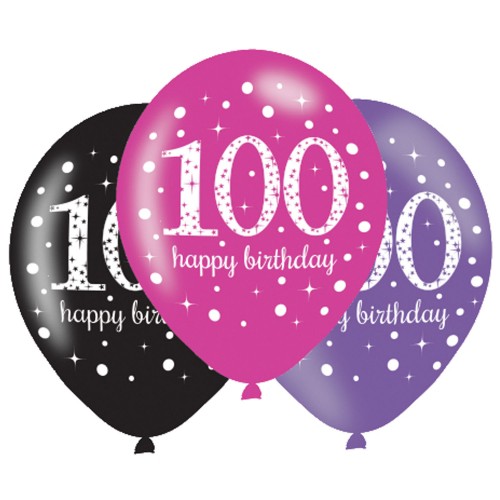 Age 100 Pink Sparkling Celebration Balloons (6pk) Age 100 Pink Sparkling Celebration Balloons (6pk)