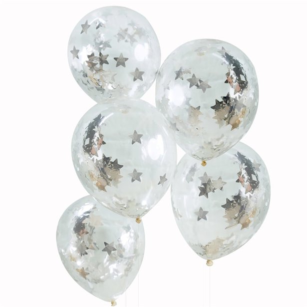 Silver Star Confetti Balloons - 12 Latex Silver Star Confetti Balloons - 12 Latex