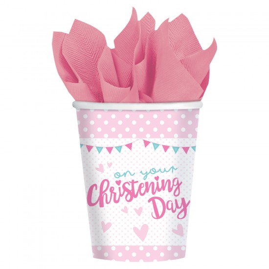 On your Christening Day Pink Paper Cups - 266ml (8pk)