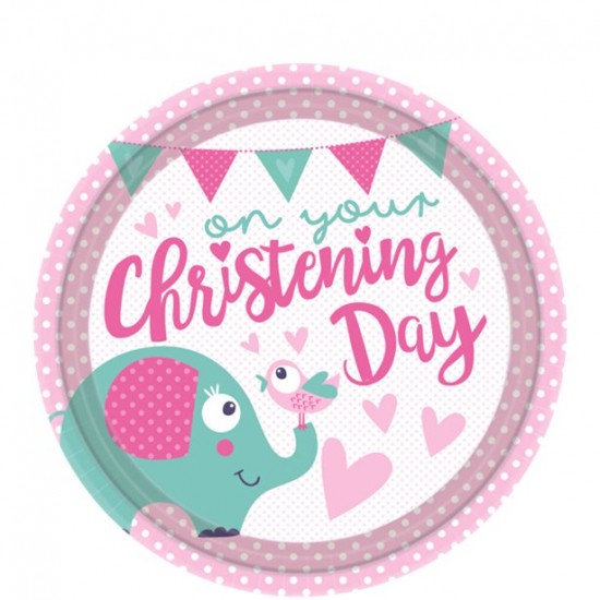 On your Christening Day Pink Paper Plates - 23cm (8pk)