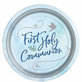 Blue First Holy Communion Paper Plates - 23cm (8pk)