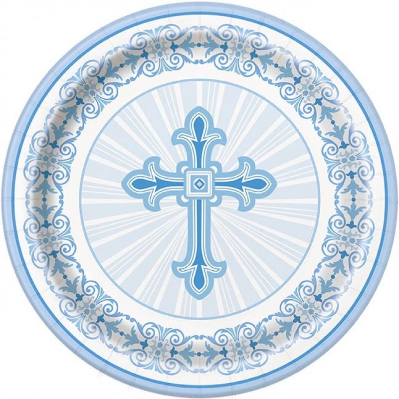 Blue Radiant Cross Paper Plates - 23cm (8pk)