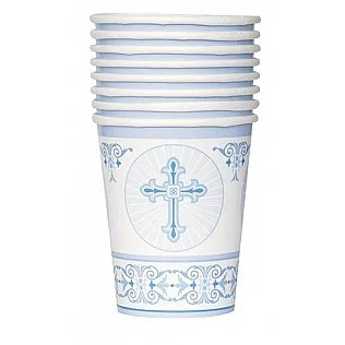 Blue Radiant Cross - 266ml Paper Party Cups