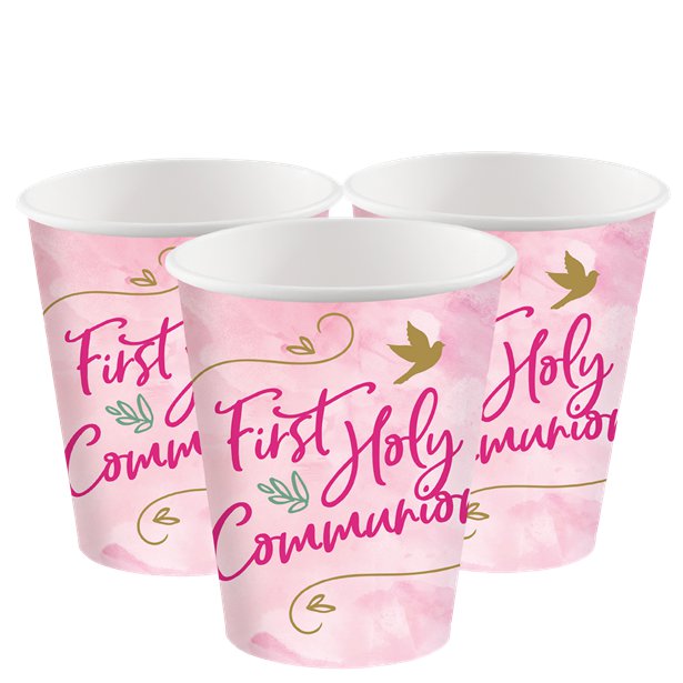 Pink First Holy Communion Paper Cups 250ml Pink First Holy Communion Paper Cups 250ml