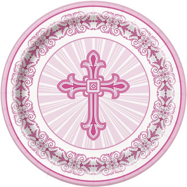 Pink Radiant Cross Paper Plates - 23cm (8pk) Pink Radiant Cross Paper Plates - 23cm (8pk)