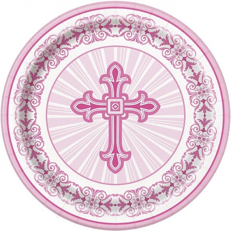 Pink Radiant Cross Paper Plates - 23cm (8pk)