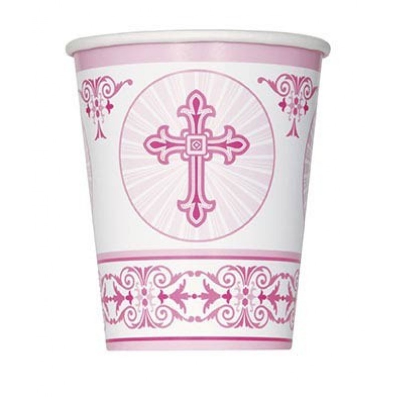 Pink Radiant Cross - 266ml Paper Party Cups