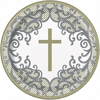 Gold Cross Paper Plates - 23cm (8pk)