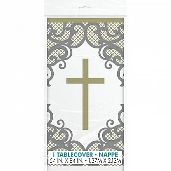 Gold Cross Plastic Tablecover 1.37m X 2.13m