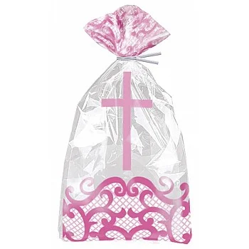 Pink Radiant Cross Plastic Cello Bags with twist ties (20ct)