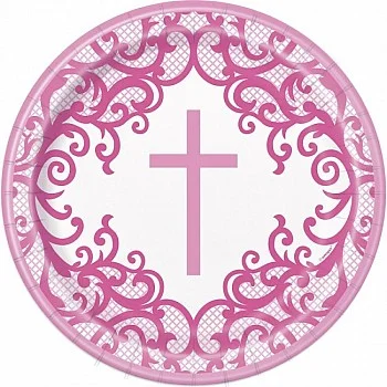 Pink Cross Paper Plates - 23cm (8pk)