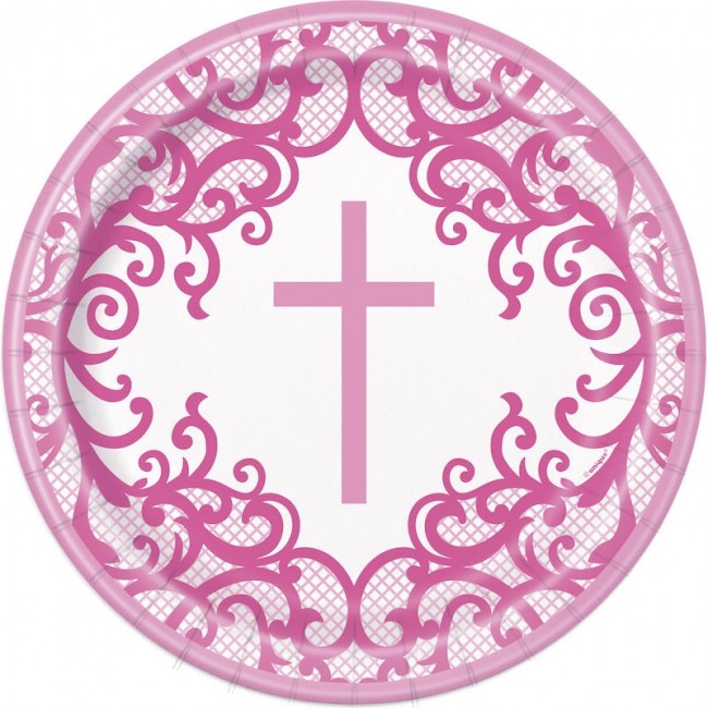 Pink Cross Paper Plates - 23cm (8pk) Pink Cross Paper Plates - 23cm (8pk)