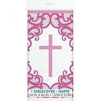 Pink Cross Plastic Tablecover 1.37m X 2.13m