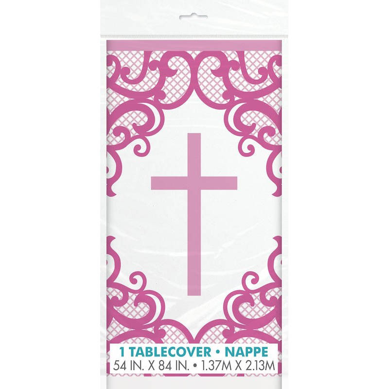 Pink Cross Plastic Tablecover 1.37m X 2.13m Pink Cross Plastic Tablecover 1.37m X 2.13m