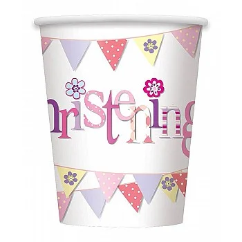 Christening Pink Bunting 9oz Cups (8pk)