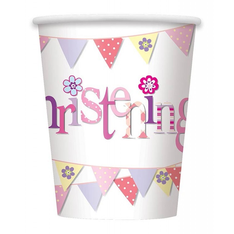 Christening Pink Bunting 9oz Cups (8pk)