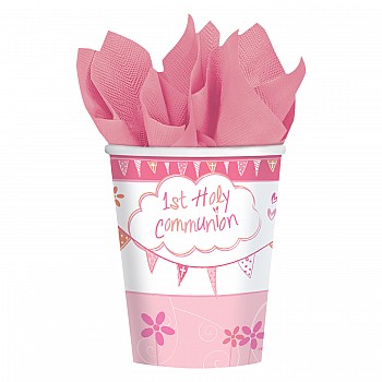 First Holy Communion Pink Cups - 266ml Paper Party Cups