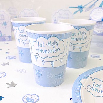 First Holy Communion Blue Cups - 266ml Paper Party Cups