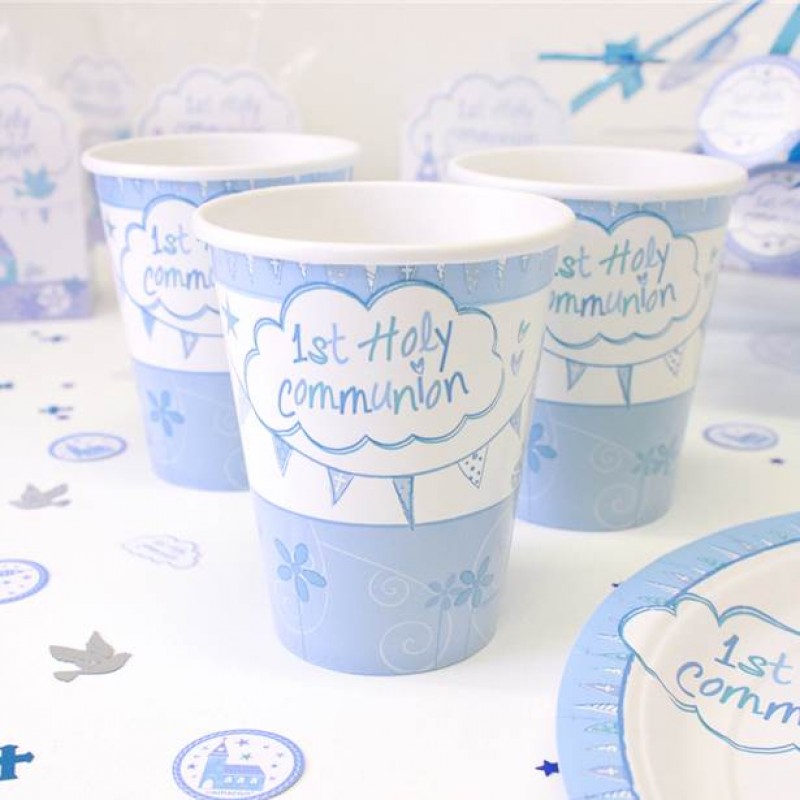 First Holy Communion Blue Cups - 266ml Paper Party Cups