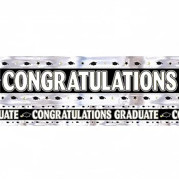Black, White, Silver, Gold Graduation Foil Banner 2.7m