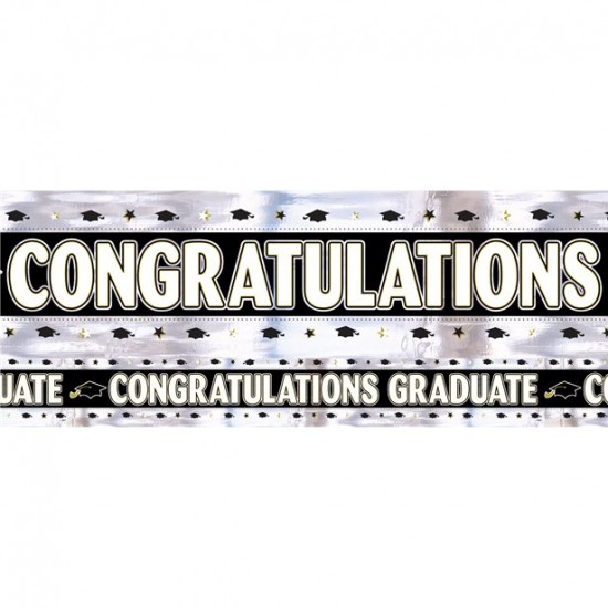 Black, White, Silver, Gold Graduation Foil Banner 2.7m