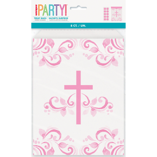 Holy Pink Cross Paper Treat Bags