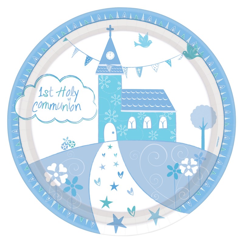 Communion Church Blue Paper Plates - 23cm (8pk)