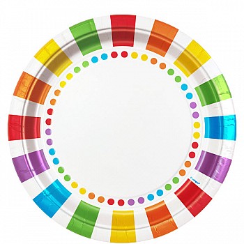 Rainbow Party Dinner Plates - 23cm Paper Party Plates (8pk)