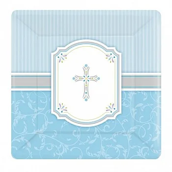 Blessing Blue Square Paper Plates 25.4cm (8pk)