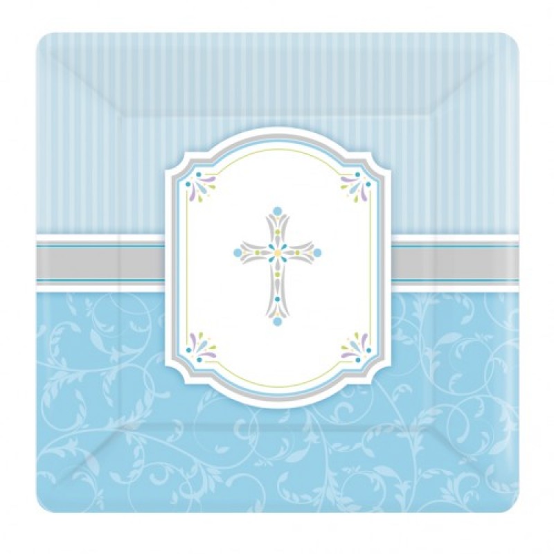 Blessing Blue Square Paper Plates 25.4cm (8pk)