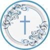 Blue Holy Cross Paper Plates - 22cm (8pk)