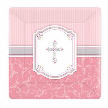 Blessing Pink Square Paper Plates 25.4cm (8pk)