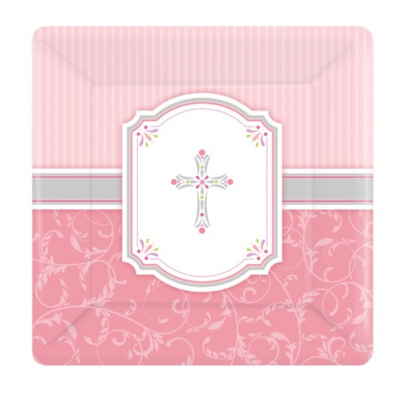 Blessing Pink Square Paper Plates 25.4cm (8pk)