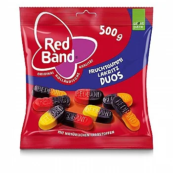 Red Band Fruit Gum Liquorice Duos Family Bag 500g