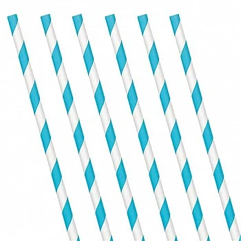  Caribbean Blue Stripe Paper Straws (24 Pack)